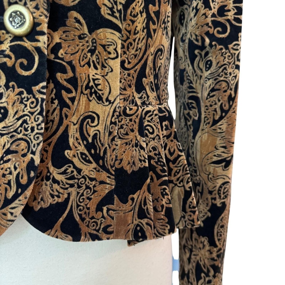 Vintage Y2k Goth Gold and Black Velour Pemlum Blazer size 8 Decorative Buttons - Picture 8 of 12